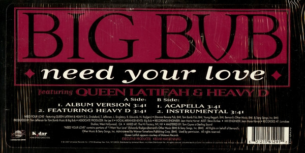 Avalanche Music Store - Big Bub Featuring Queen Latifah Heavy D Need Your Love 1997 Single 12 Inch